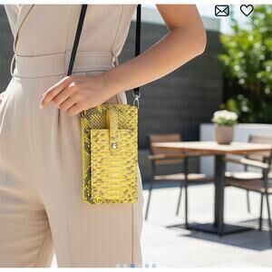 Grand Pelle Yellow Genuine Python Leather Crossbody Zip Clutch NWT